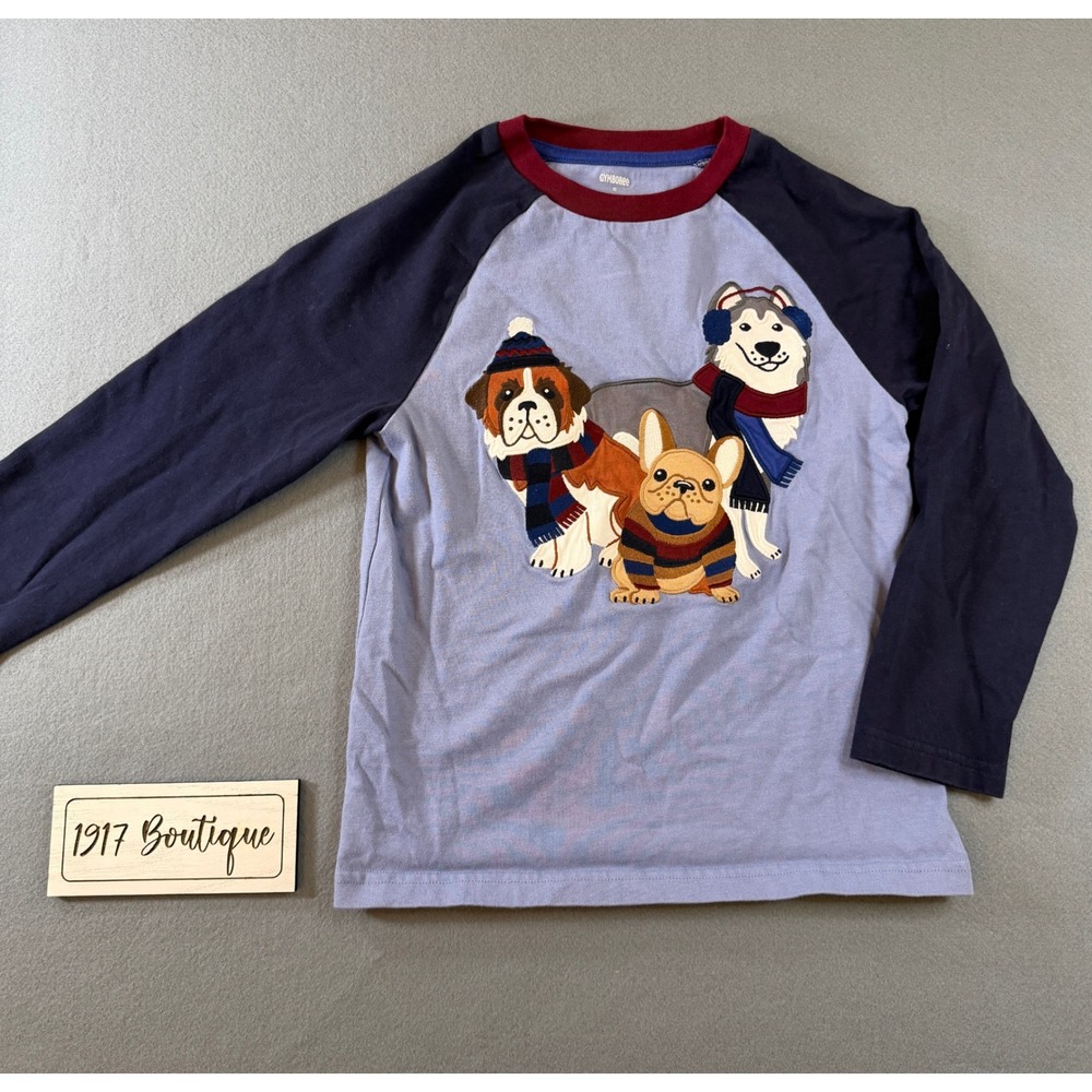 Gymboree Boys Size 6 Winter Dogs Raglan Long Sleeve Shirt Blue Navy